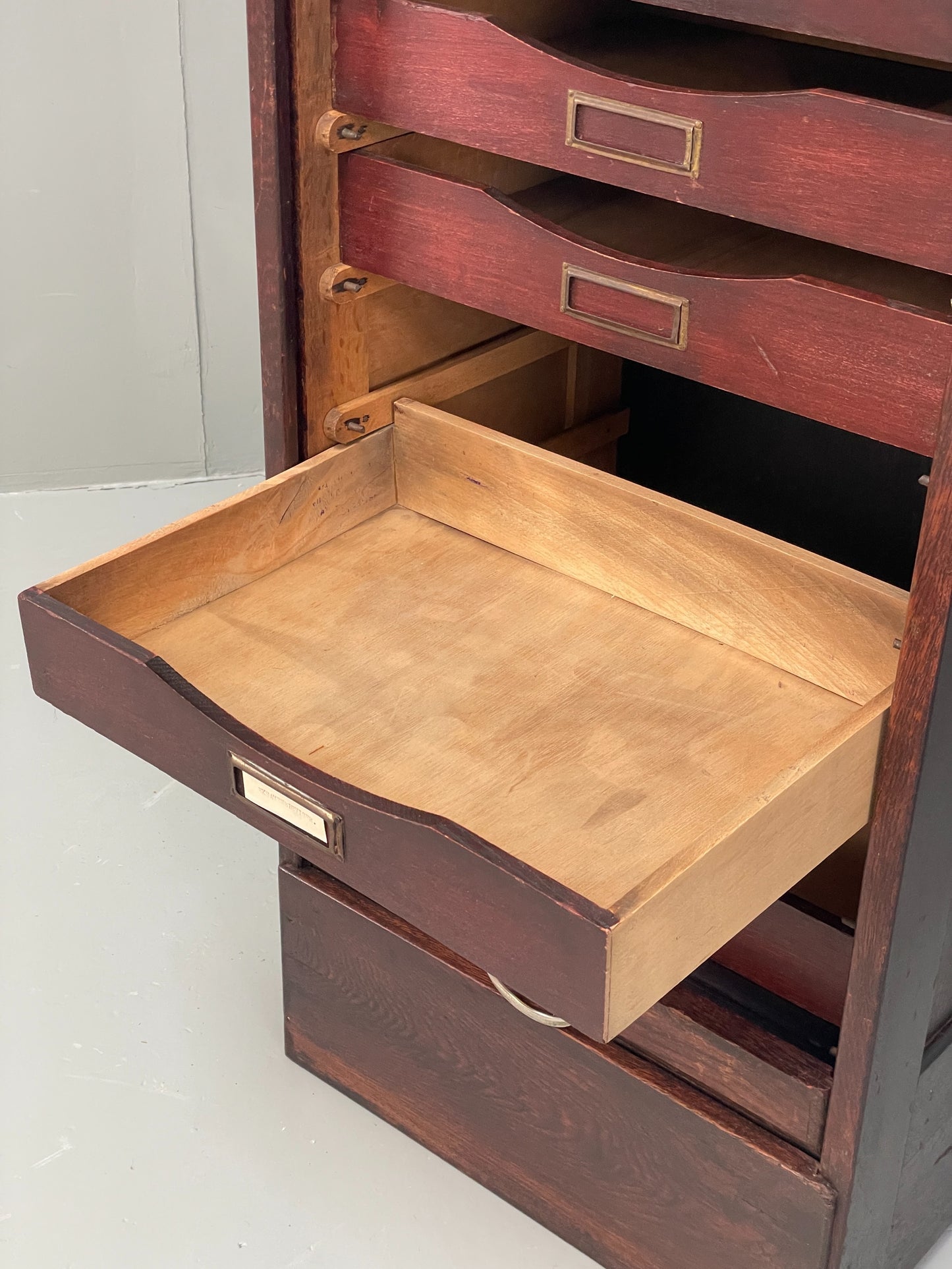 Vintage Tambour Cabinet Oak Drawers Danish Early 20th Century Filing EB12628