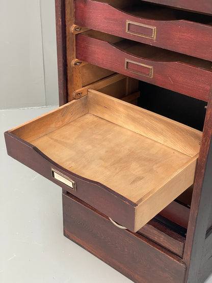 Vintage Tambour Cabinet Oak Drawers Danish Early 20th Century Filing EB12628