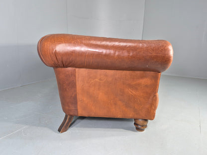 Vintage 3 Seat Leather Sofa Classic Chesterfield Style Roll Top Retro EB12789