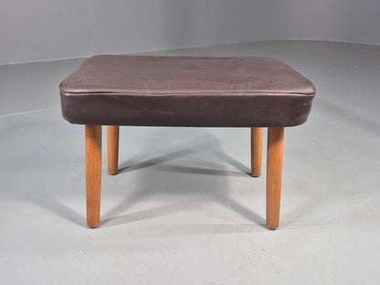 Vintage Danish Mid Century Footstool Brown Vinyl Beech Legs 1960s Retro EB12096