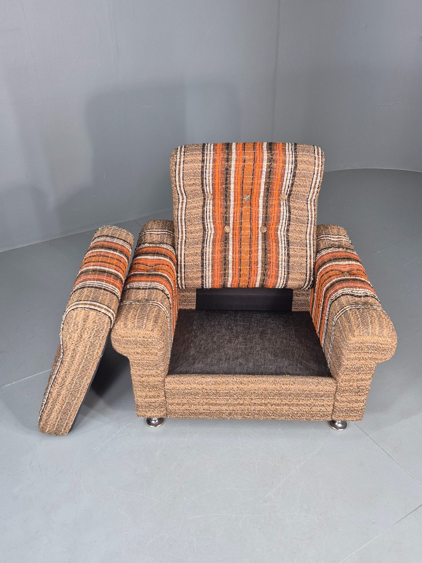 Vintage Retro Lounge Chair 1970s Danish Wool Stripe Upholstery EB12088