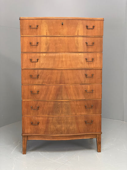 Vintage 1950s Walnut Tallboy Chest Of Drawers Danish Retro EB10830