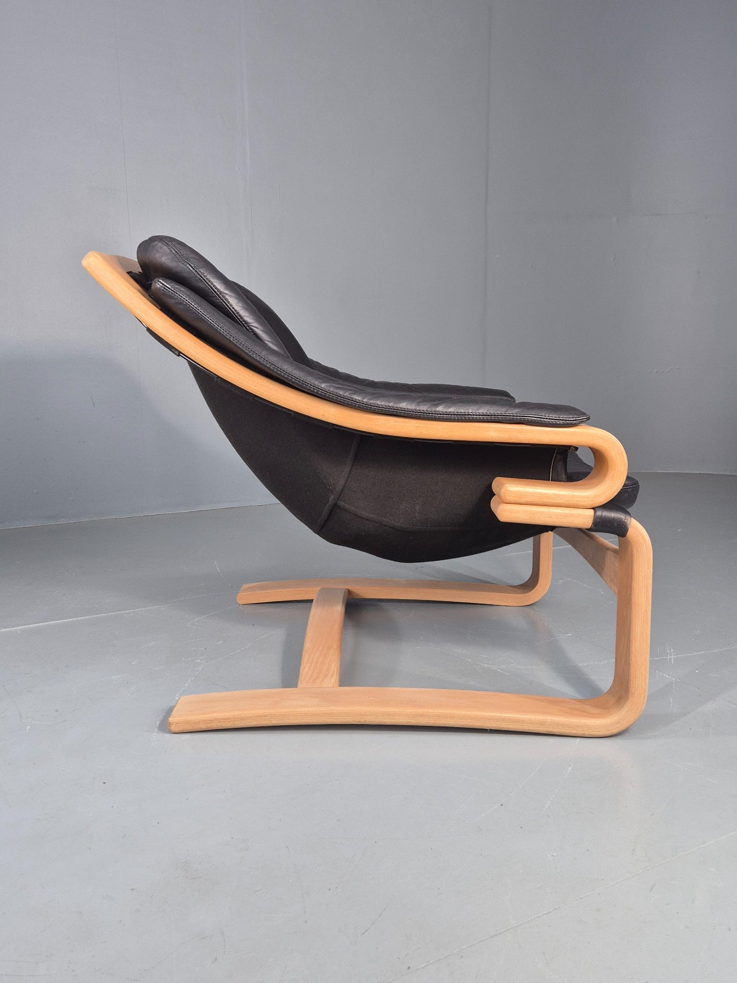 Vintage 1970s Lounge Chair Krokken By Fribytter Leather Bentwood Retro EB11998