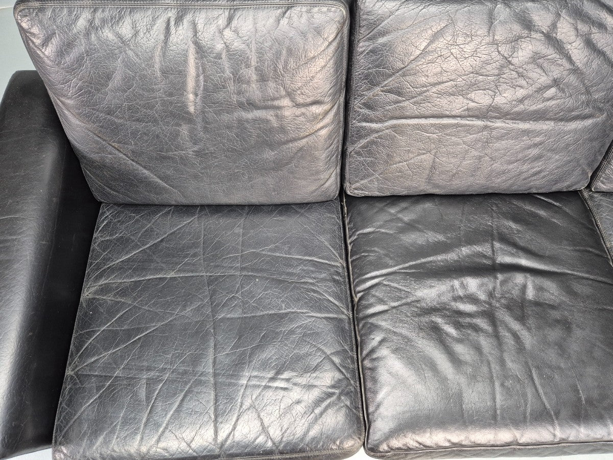 Mid Century 3 Seater Sofa Danish 1960s Black Leather Retro Modern Design EB11355