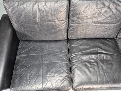 Mid Century 3 Seater Sofa Danish 1960s Black Leather Retro Modern Design EB11355