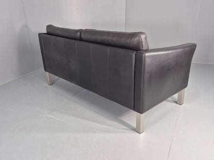 Vintage Stouby 2 Seater Sofa Black Leather 2000s Retro MCM  Quality EB12435