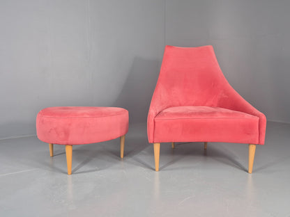 Vintage Silencio Chair and Footstool Pink Velvet Design Richard Ferrer  EB11943