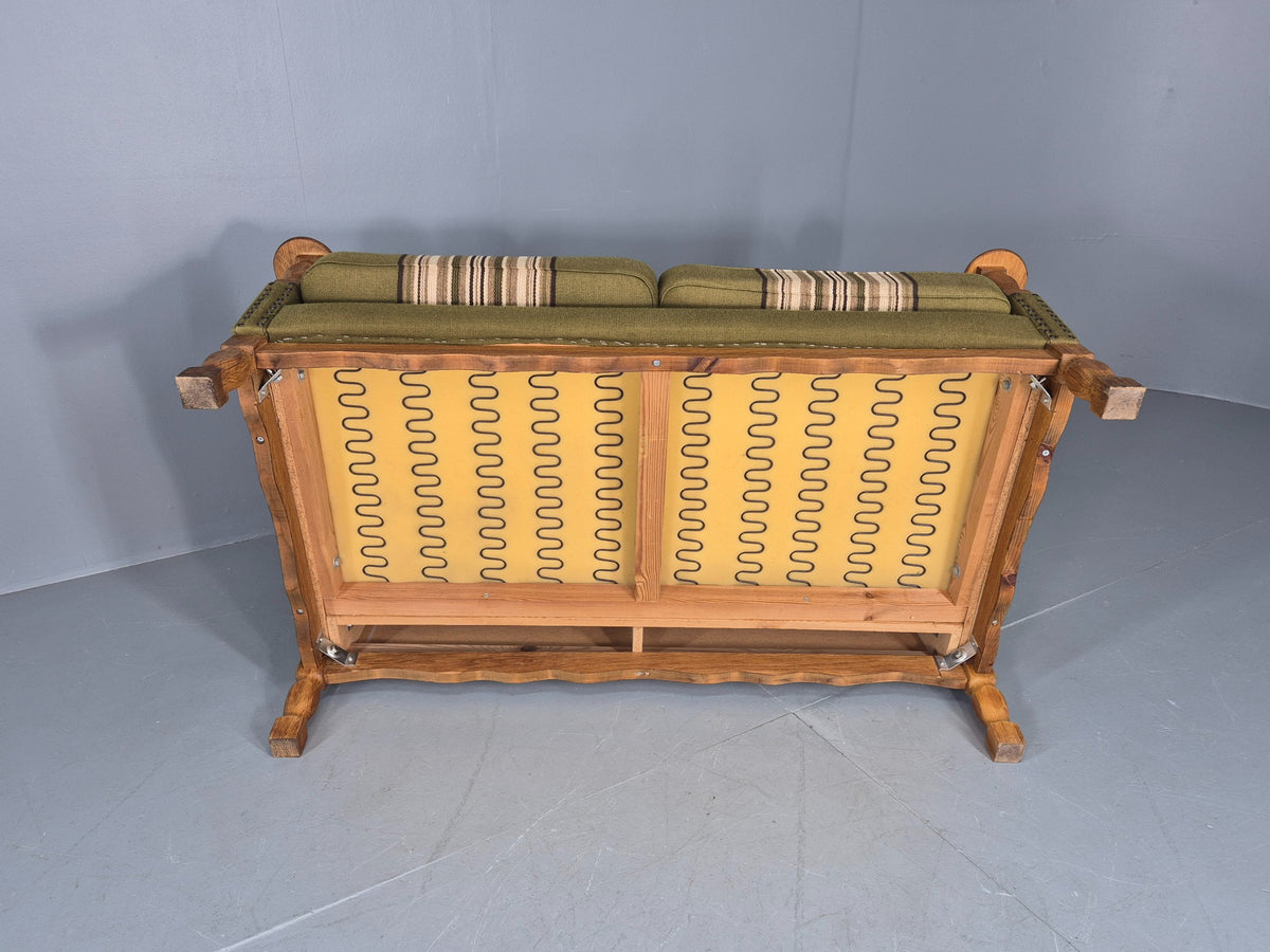 Vintage 2 Seater Sofa Danish Design Kjaernulf Style Green Wool Oak Frame EB12688