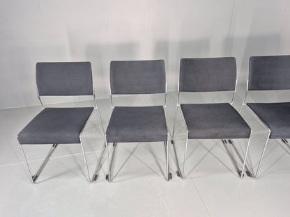 5 Vintage Stacking Chairs Chrome Rod and Black Cloth Brunner Brand EB12003