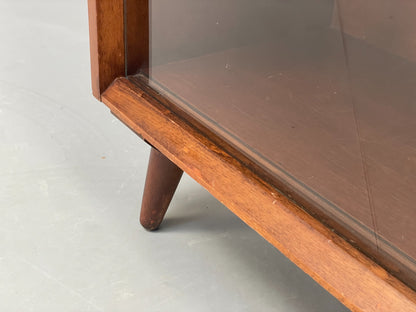 Vintage Bookcase Walnut 1960s Retro Midcentury Glass Doors Shelving EB12607