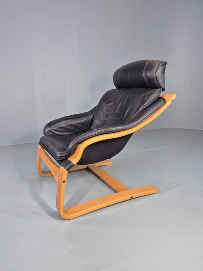 Vintage 1970s Leather Lounge Chair Bentwood Frame Danish Retro MCM EB08277
