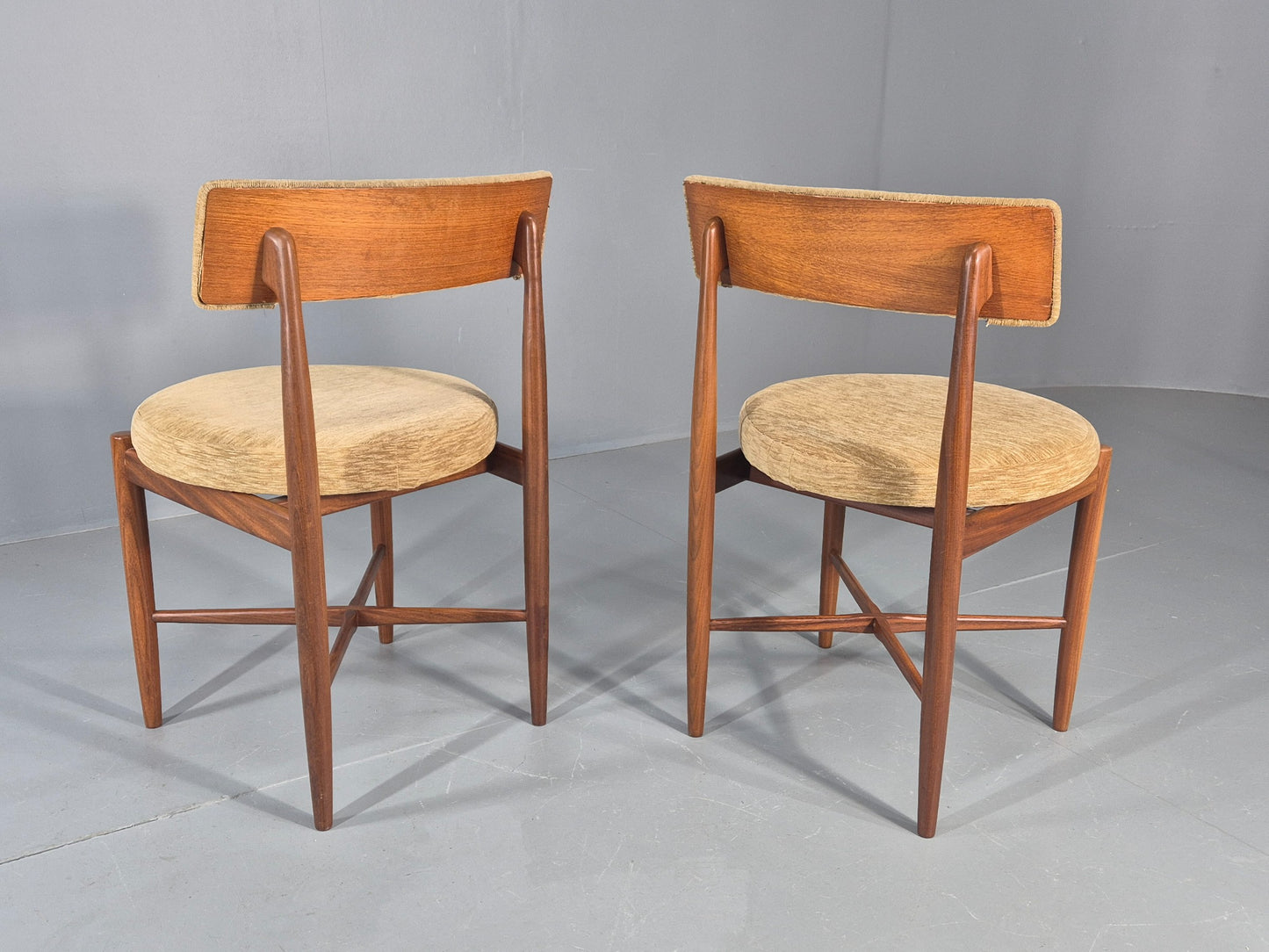 10 Vintage G Plan Dining Chairs Circle Seat Model Teak Frames Chenille EB12027