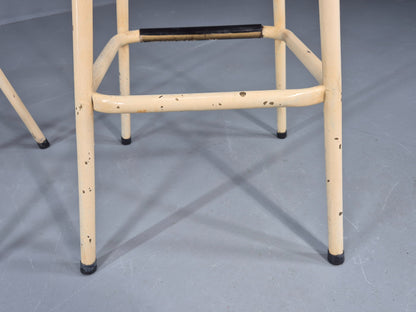 2 Vintage Bar Stools Cream metal frames with Vinyl Seats 1950s Retro EB12529