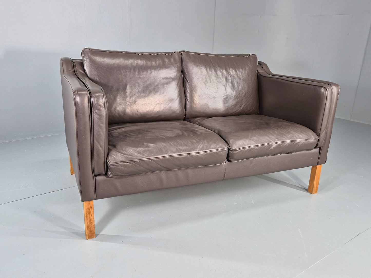 Vintage 2 Seater Sofa Danish Brown Leather 80s Retro MCM Mogensen Style EB12431