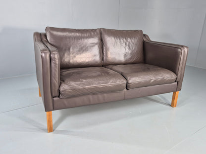 Vintage 2 Seater Sofa Danish Brown Leather 80s Retro MCM Mogensen Style EB12431