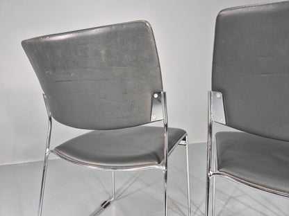 2 Stacking Chairs Modern Design Brunner Linos Leather Chrome EB11918 MSTA
