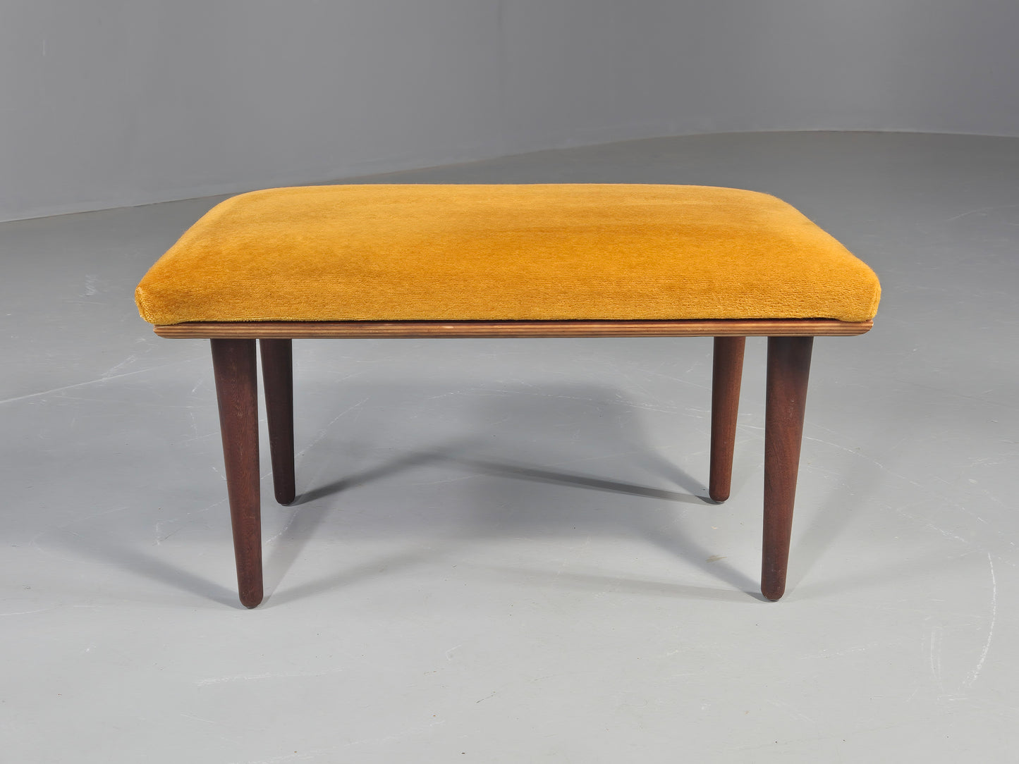Vintage Mid Century Footstool Gold Velour Upholstery Teak Legs 60s Retro EB11576