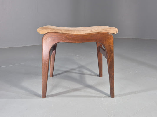 Vintage Mid Century Footstool Danish Beech Frame Beige Corduroy Retro EB12089