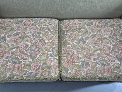 Vintage Danish Knole Sofa 2 Seater Green Velour Floral Cream Cushions EB12770