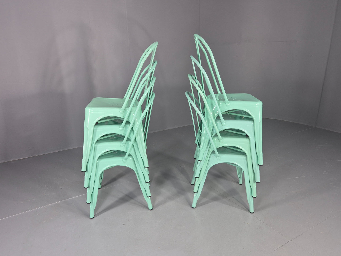 8 Mint Green Tolix Stlye Stacking Chair VG Condition Vintage Industrial EB12578