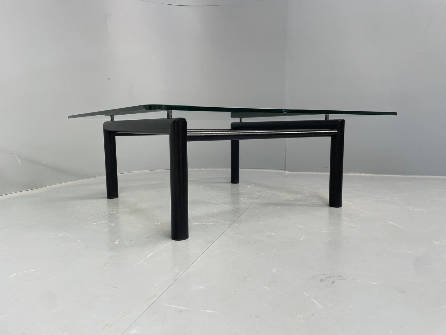 Square Glass Coffee Table Black Steel Frame Le Corbusier Style Modern EB12515