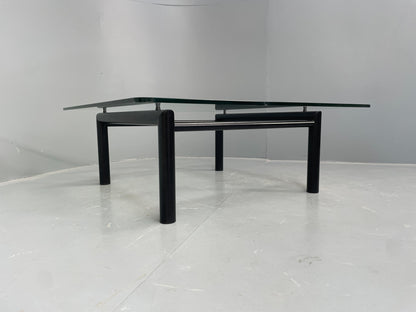 Square Glass Coffee Table Black Steel Frame Le Corbusier Style Modern EB12515