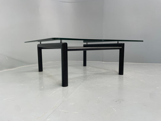 Square Glass Coffee Table Black Steel Frame Le Corbusier Style Modern EB12515