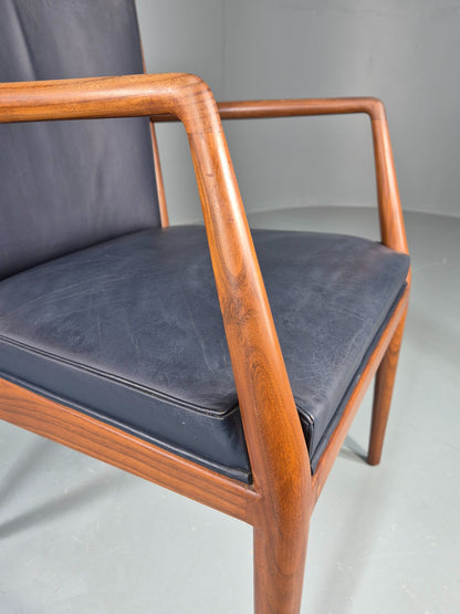 Vintage Mid Century Teak Armchair Blue Leather 1960s Retro EB11906