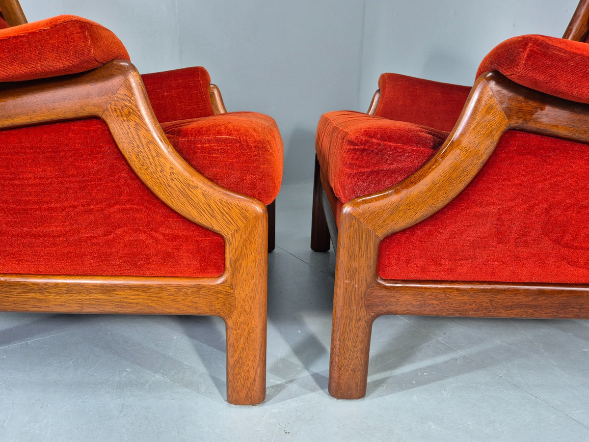 2 Vintage Guy Rogers Lounge Chairs 1970s Mahogany Frame Retro MCM Eb13056