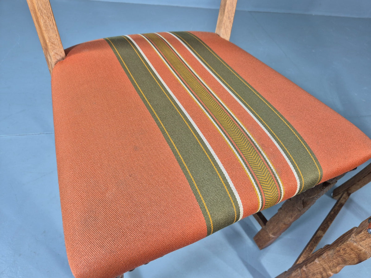 2 Vintage Dining Chairs 1970s Danish Kjaernulf Style Orange Wool Striped EB13075