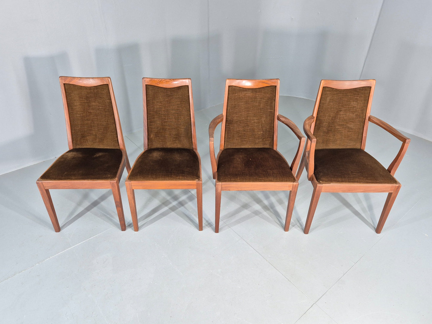 4 Vintage G Plan Dining Chairs Teak Frame Brown Dralon 70s Retro Fresco EB12185