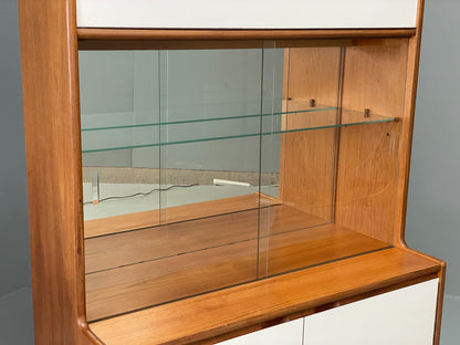 Vintage 1960s Cocktail Cabinet Teak White Formica Glazed Shelving EB12081