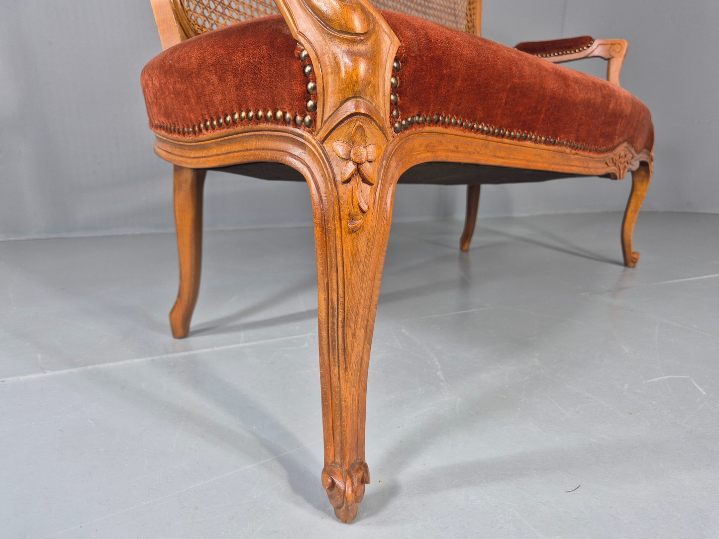 Vintage Danish 2 Seat Sofa French Style Bergere Back Red Velvet Velour EB12744