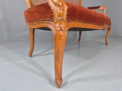 Vintage Danish 2 Seat Sofa French Style Bergere Back Red Velvet Velour EB12744