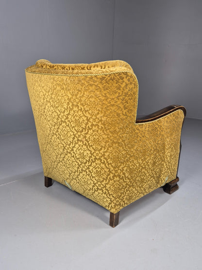 Antique Danish floral Mustard Colour Armchair 1920s Wood Frame EB08975