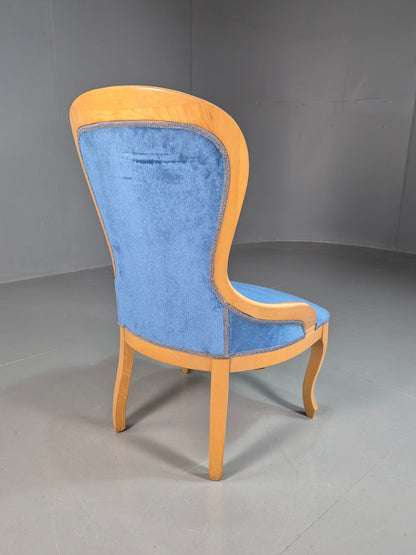 Vintage Saloon Suite Armless Chair Blue Velvet Modern Antique Style EB07876