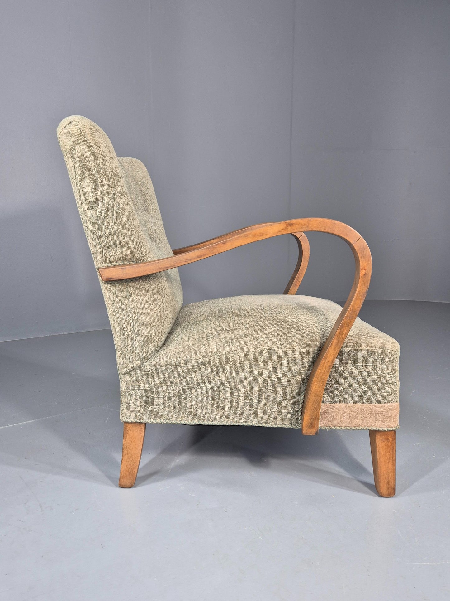 Vintage Art Deco Danish Armchair Beech Frames Original Upholstery EB11956