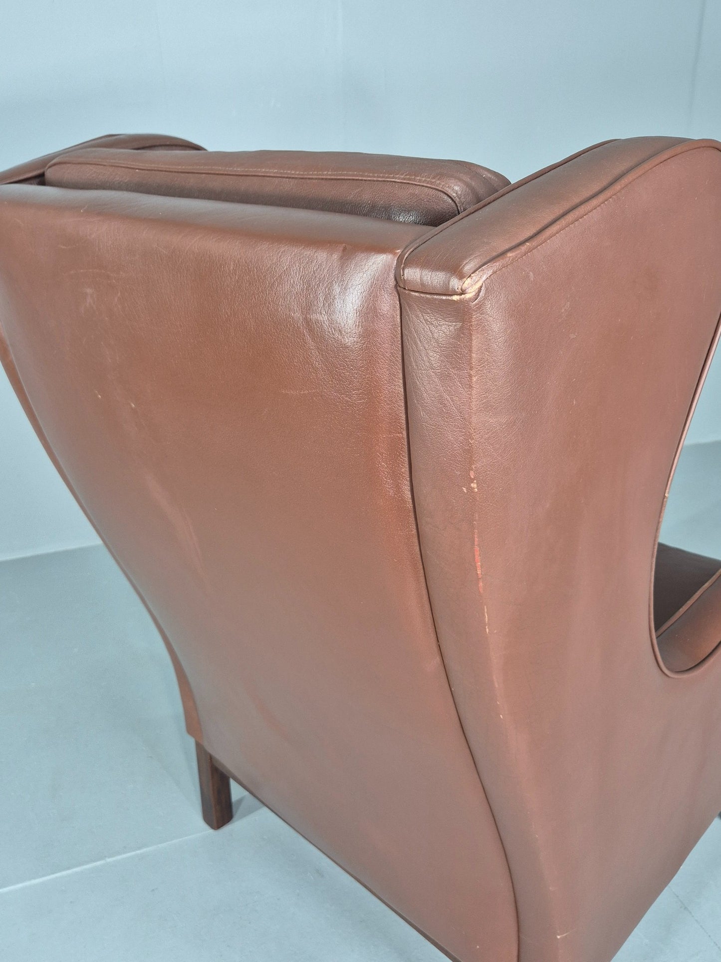 Vintage Lounge Chair Mid Century Danish Brown Leather Wingback Mogensen EB12377