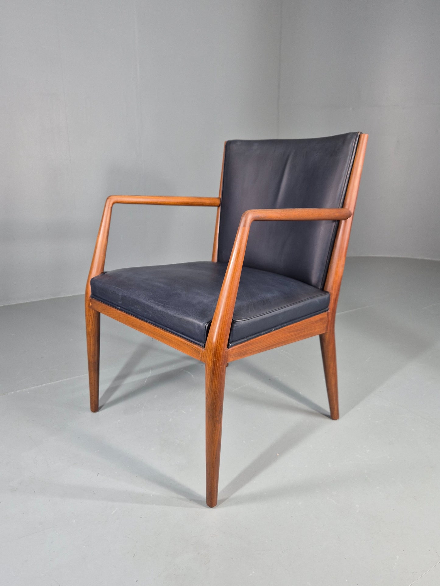 Vintage Mid Century Teak Armchair Blue Leather 1960s Retro EB11906
