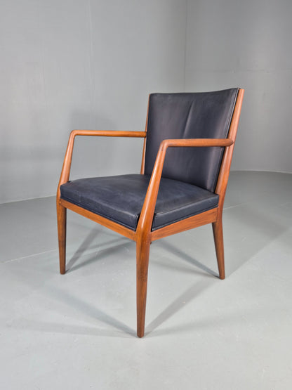 Vintage Mid Century Teak Armchair Blue Leather 1960s Retro EB11906