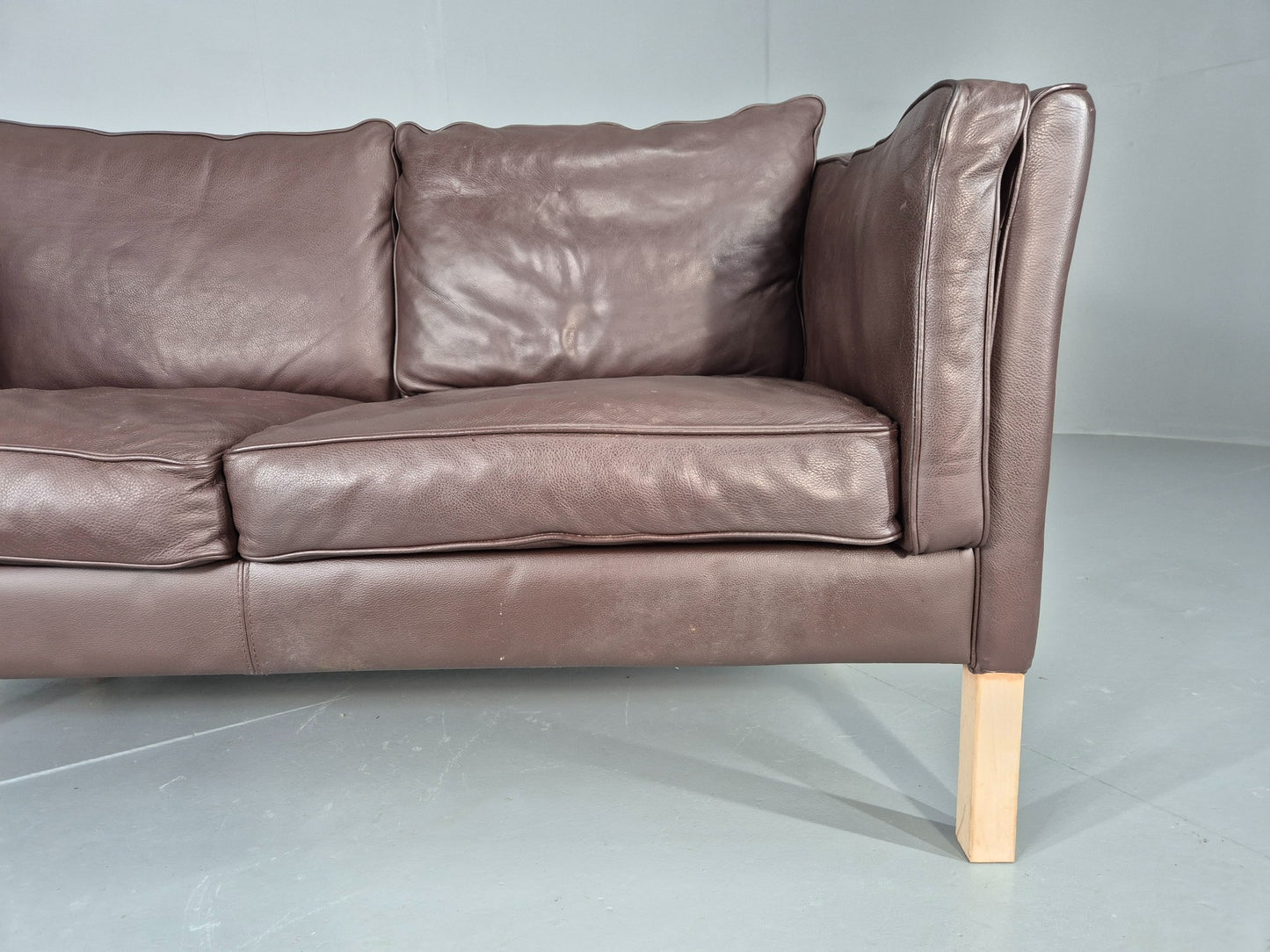 Vintage Danish 2 Seater Sofa Brown Leather 1980s Retro MCM EB12444