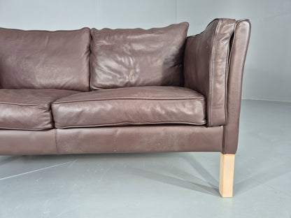 Vintage Danish 2 Seater Sofa Brown Leather 1980s Retro MCM EB12444