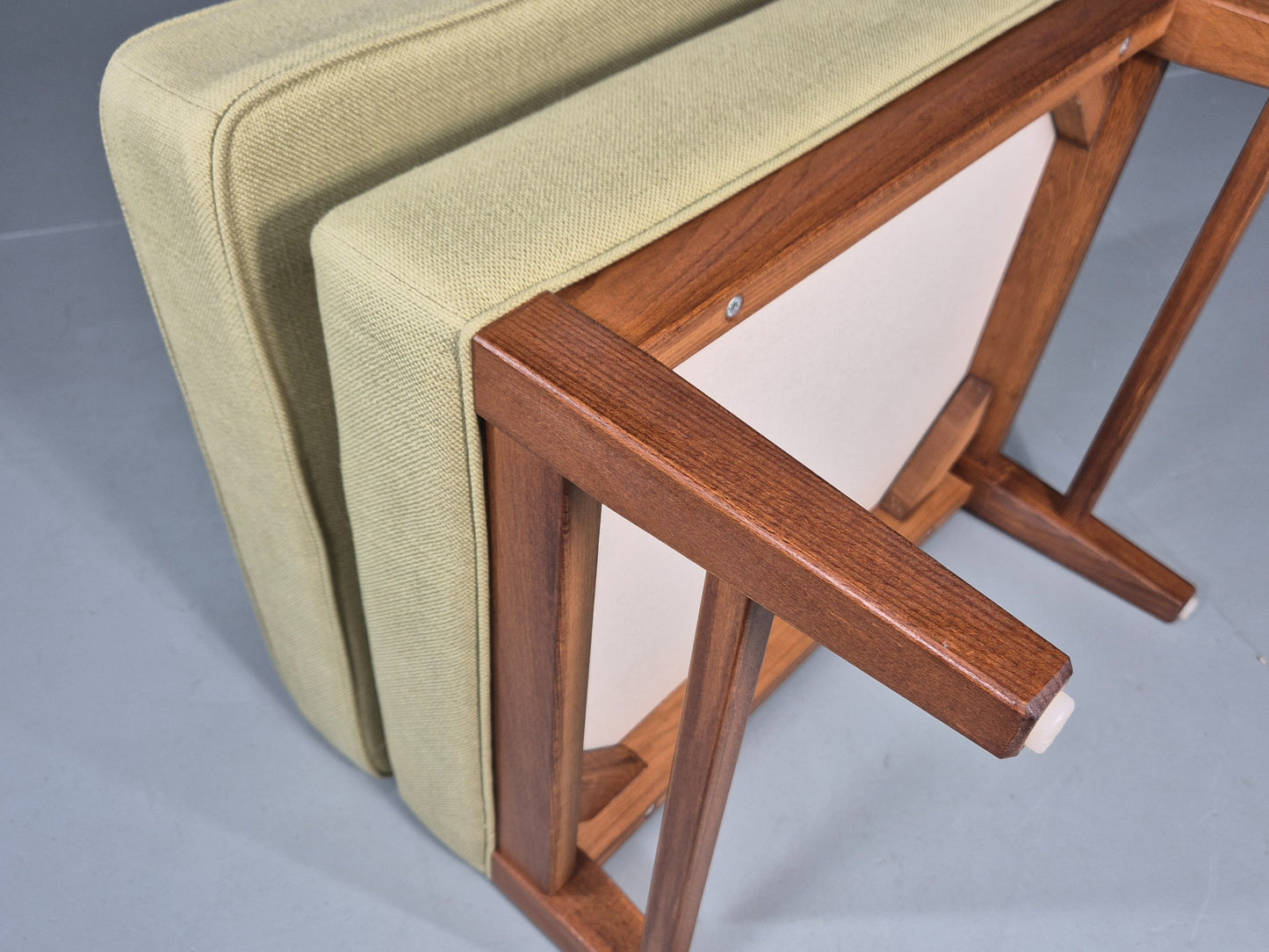Vintage Mid Century Footstool Green Wool Teak Frame 1970s Retro EB12158