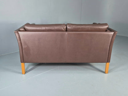 Vintage Danish 2 Seater Sofa Vemb Brown Leather 1970s Retro MCM  EB12408