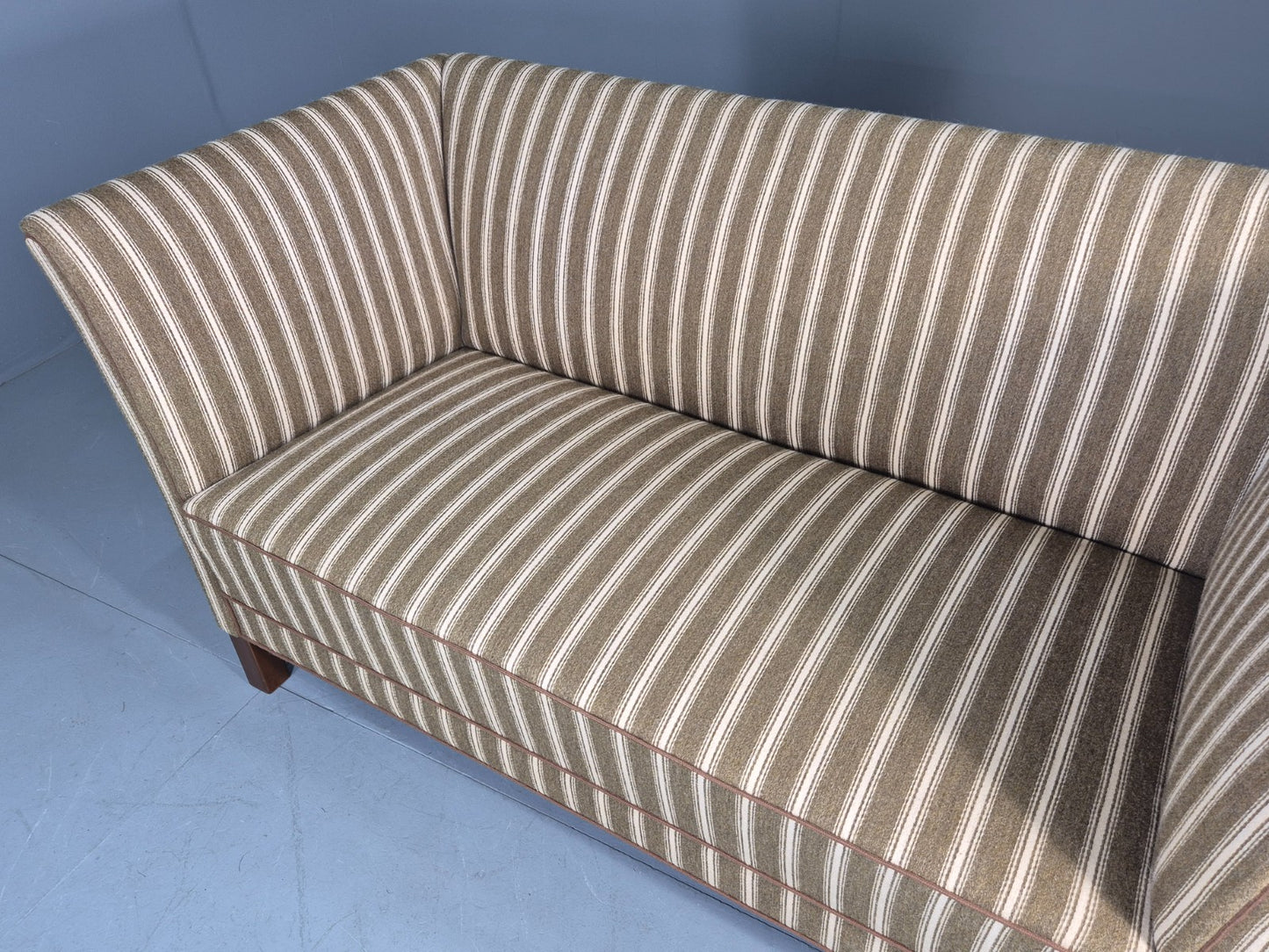 Vintage Danish Art Deco Style 2 Seater Sofa Green and Cream Wool Stripe EB12695