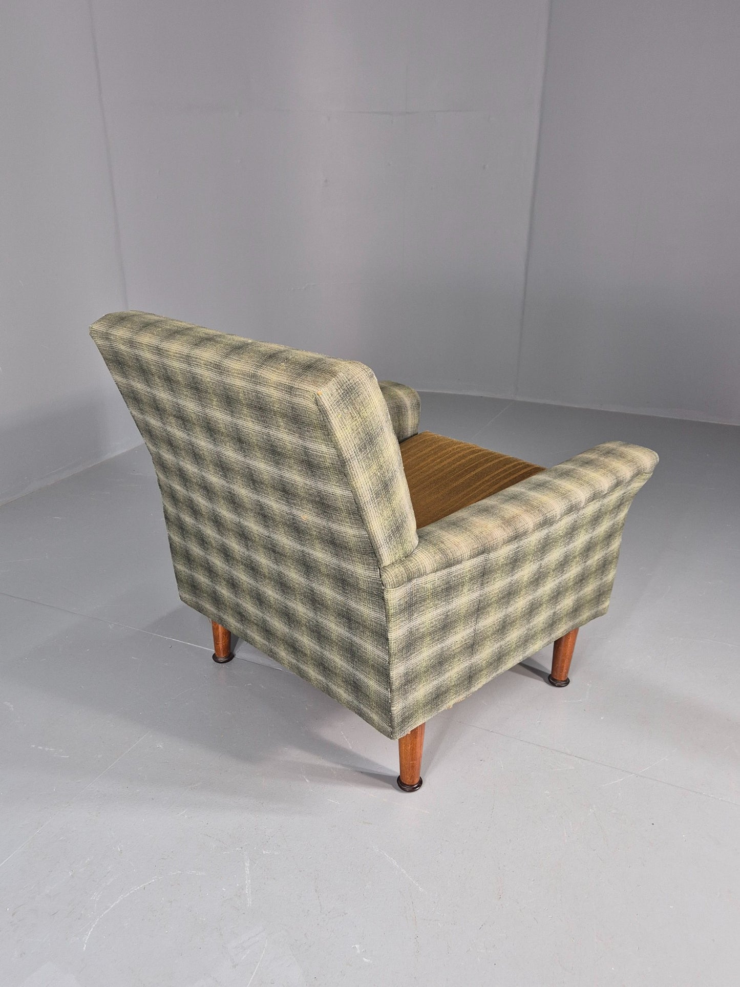 Vintage 1960s Retro Lounge Chair Green and Gold Upholstery EB11829