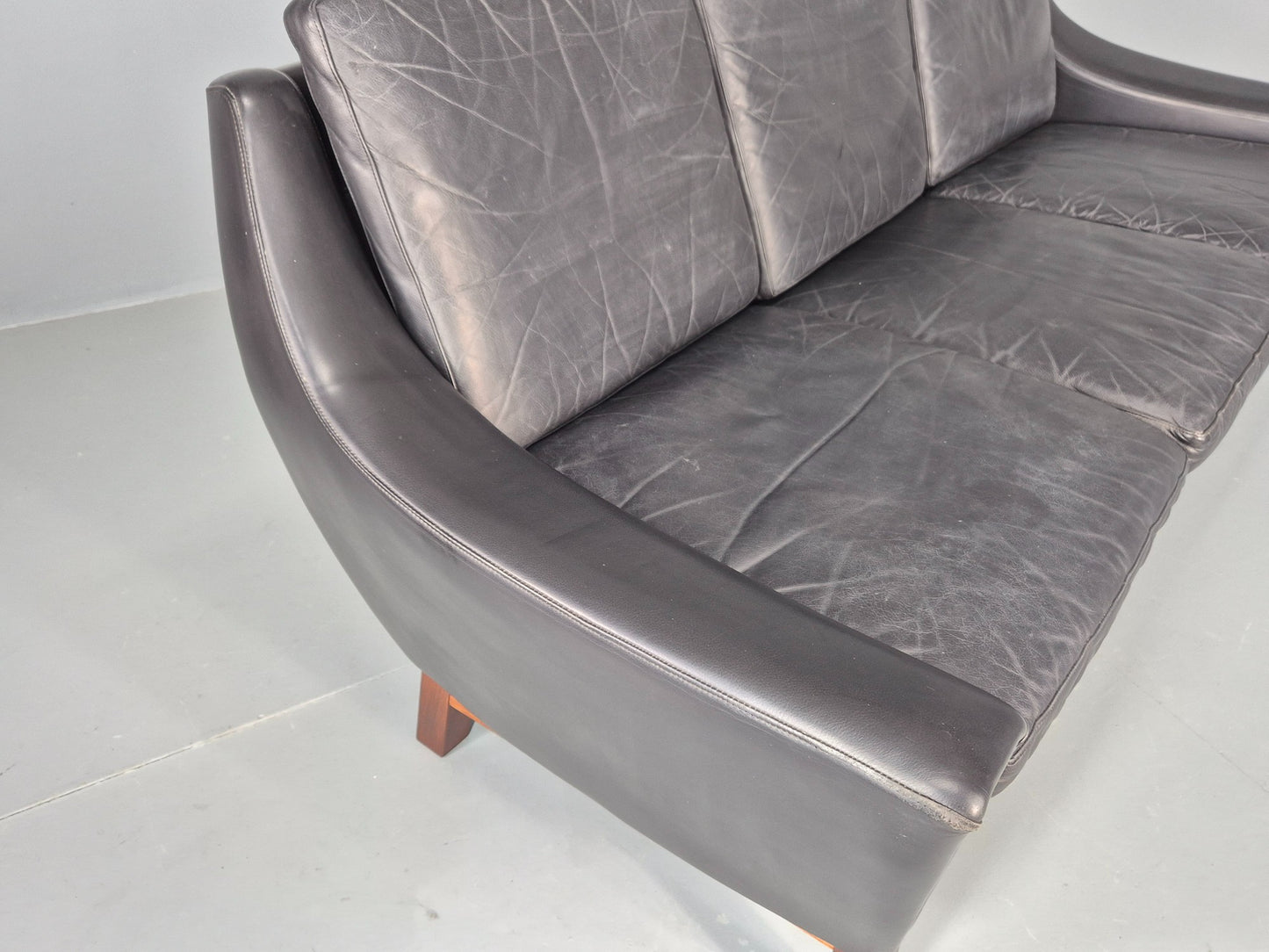 Vintage Mid Century 3 Seater Sofa Black Leather Danish 1960s Retro EB10403