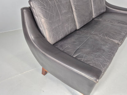 Vintage Mid Century 3 Seater Sofa Black Leather Danish 1960s Retro EB10403