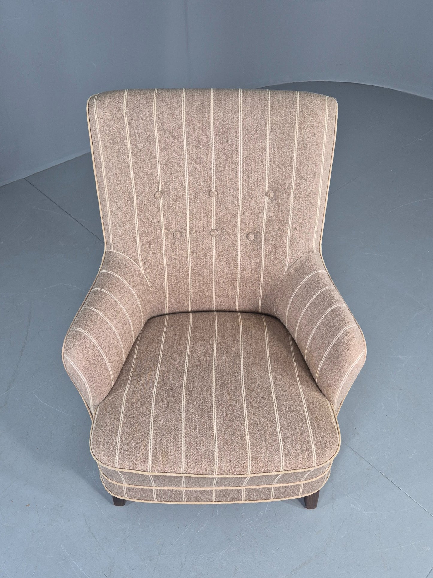 Vintage Danish Mid Century Lounge Chair Grey Cream Stripe 1960s Retro  EB12779