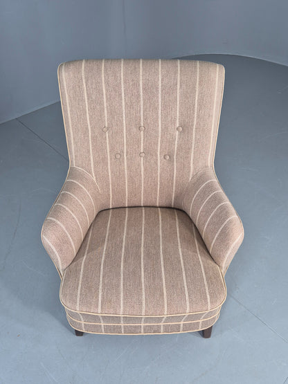 Vintage Danish Mid Century Lounge Chair Grey Cream Stripe 1960s Retro  EB12779